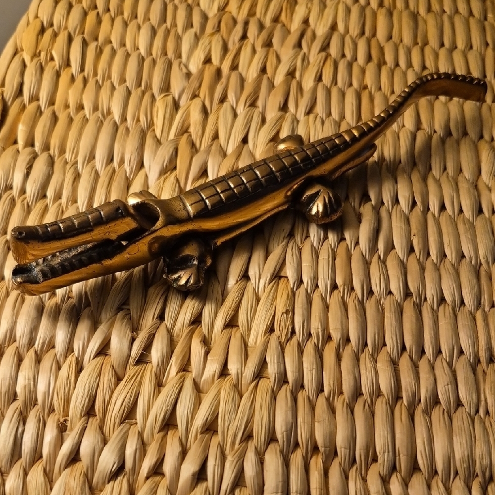 Vintage MCM Brass Alligator/Crocodile Nut Cracker